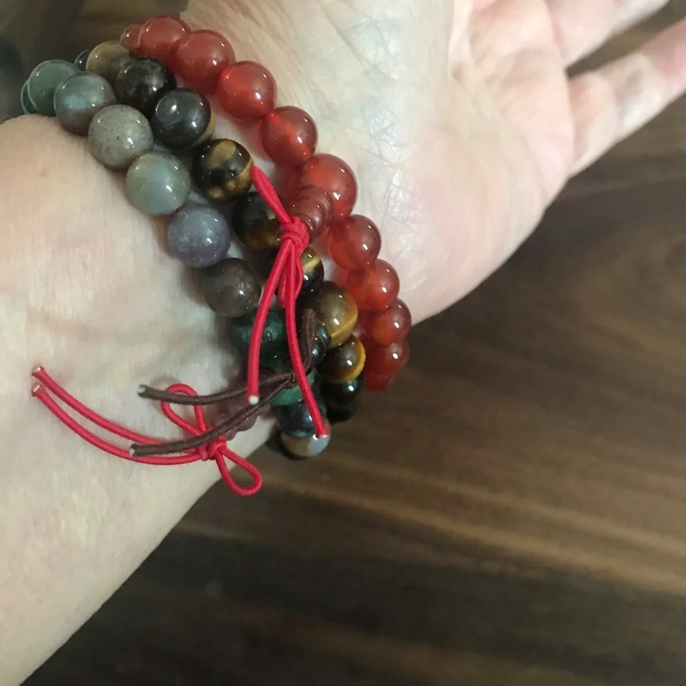 Handmade Natural Tigers Eye Carnelian Agate Bead Stretch Bracelet Set of 3